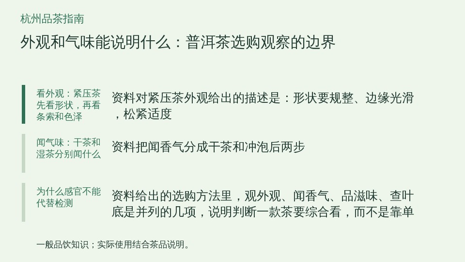 外观和气味能说明什么：普洱茶选购观察的边界的知识要点示意图